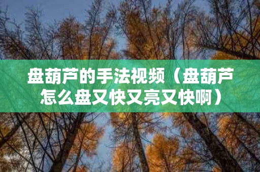 盘葫芦的手法视频（盘葫芦怎么盘又快又亮又快啊）