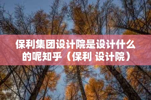 保利集团设计院是设计什么的呢知乎（保利 设计院）
